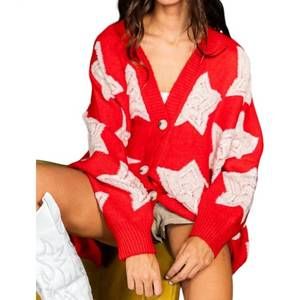 BUCKETLIST Red and White Star Cardigan